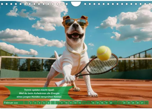 Calvendo Wandkalender*Der tierisch lustige Tennis-Kalender (Wandkalender 2026 DIN A4 quer), Monatskalender