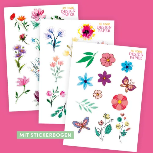 frechverlag GmbH Bastelpapier & Origami|Kalligraphie & Handlettering-Design Paper Just Flowers A6 mit Blumen-Stickern
