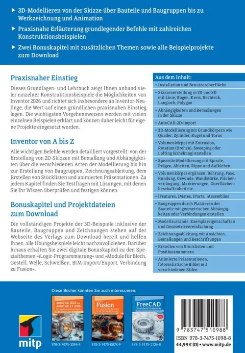 MITP Verlags GmbH Ingenieurwissenschaft-3D-Konstruktionen mit Autodesk Inventor 2026