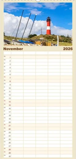 Calvendo Wandkalender-Familienplaner 2026 - NORDSEE-VERLIEBT mit 5 Spalten (Wandkalender, 21 x 45 cm)