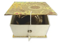 Flache Klangschale in Box mit cremefarbigem Stoffbezug*Klangschalen-Center Discount