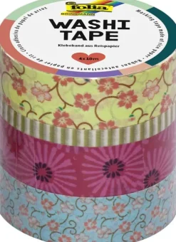 Folia Klebstoff & Klebebänder*Washi-Tape 4er-Set BLUMENREIGEN, 3x 15mmx10m + 1x 5mmx10m