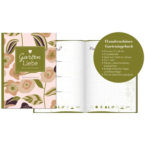 NOVA MD Nach Zielgruppen-Gartentagebuch Garten Liebe - Mein Gartenjahr: Gartenbuch und Gartenplaner für das ganze Jahr - für Gartenliebhaber und den eigenen Garten, inkl. Aussat- und Erntekalender, Tipps und Checklisten
