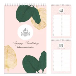 NOVA MD Immerwährender Kalender-Geburtstagskalender immerwährend | Jahresunabhängiger Kalender für Geburtstage in rosa | Geburtstagsübersicht zum Aufhängen mit Spiralbindung für die Familie und fürs Büro