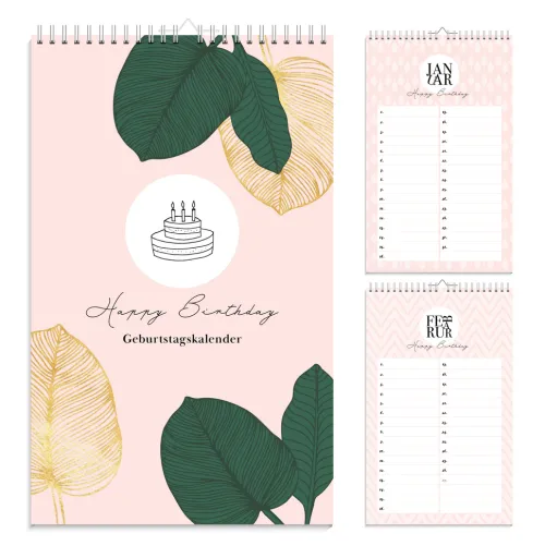 NOVA MD Immerwährender Kalender-Geburtstagskalender immerwährend | Jahresunabhängiger Kalender für Geburtstage in rosa | Geburtstagsübersicht zum Aufhängen mit Spiralbindung für die Familie und fürs Büro