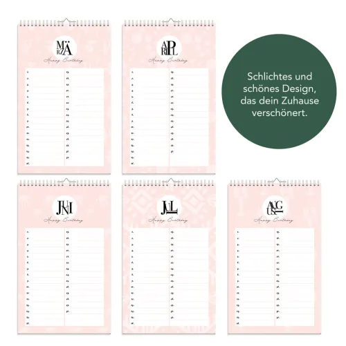 NOVA MD Immerwährender Kalender-Geburtstagskalender immerwährend | Jahresunabhängiger Kalender für Geburtstage in rosa | Geburtstagsübersicht zum Aufhängen mit Spiralbindung für die Familie und fürs Büro