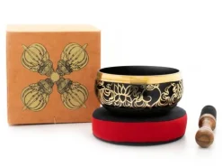 Klangschalen-Center Achtsamkeit & Gesundheit-Geschenkset mit grösserer Klangschale in brauner Box mit Aufdruck