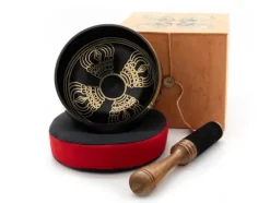 Klangschalen-Center Achtsamkeit & Gesundheit-Geschenkset mit grösserer Klangschale in brauner Box mit Aufdruck