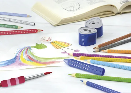 Faber Castell Buntstifte*Holzfarbstifte Dünngrip, 12 Stück in Plastikrolle