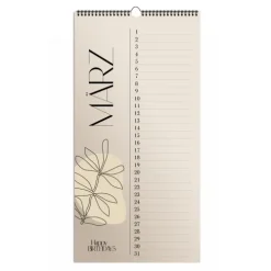 NOVA MD Immerwährender Kalender-Immerwährender Geburtstagskalender "Happy Birthdays" ohne Jahreszahl. Florale Lineart in Bohofarben.