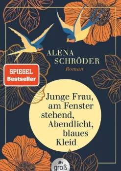 dtv Verlagsgesellschaft Großdruck*Junge Frau, am Fenster stehend, Abendlicht, blaues Kleid