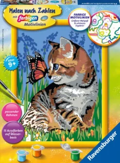 Ravensburger Spieleverlag Basteln & Kreatives-Katze mit Schmetterling. Malen nach Zahlen Serie D