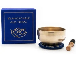 Klangschale in blauer Geschenkbox S mit Lotus-Aufdruck und Zubehör*Klangschalen-Center Hot