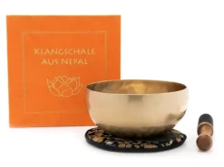 Klangschalen-Center Achtsamkeit & Gesundheit*Klangschale in terracotta Geschenkbox L mit Lotus-Aufdruck und Zubehör