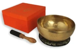 Klangschalen-Center Achtsamkeit & Gesundheit*Klangschale in terracotta Geschenkbox L mit Lotus-Aufdruck und Zubehör