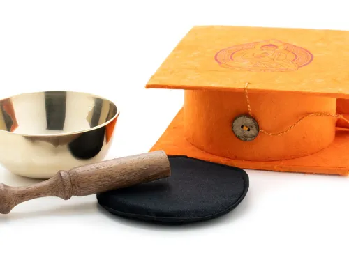 Klangschalen-Center Achtsamkeit & Gesundheit-Kleine Klangschale mit hellem Klang in origineller Box mit Buddha-Aufdruck