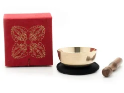 Klangschalen-Center Achtsamkeit & Gesundheit-Kleine Klangschale mit hellem Klang in roter Box mit Doppeldorje-Aufdruck