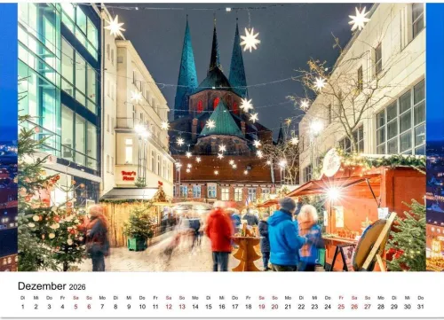 Calvendo Wandkalender-Lübeck - Im Licht der Zeit (Wandkalender 2026 DIN A3 quer), Monatskalender