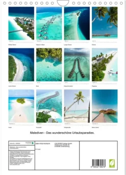 Calvendo Wandkalender-Malediven - Das wunderschöne Urlaubsparadies. (Wandkalender 2026 DIN A4 hoch), Monatskalender