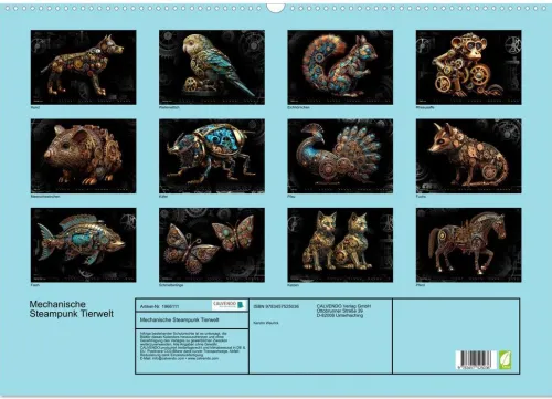 Calvendo Wandkalender-Mechanische Steampunk Tierwelt (Wandkalender 2026 DIN A2 quer), Monatskalender