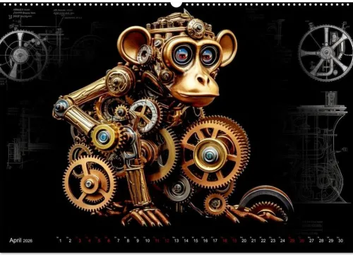 Calvendo Wandkalender-Mechanische Steampunk Tierwelt (Wandkalender 2026 DIN A2 quer), Monatskalender