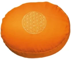 Saraswati Achtsamkeit & Gesundheit-Meditationskissen mit Dinkelfüllung und Stickerei Blume des Lebens, orange