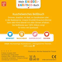Kinder Ravensburger Verlag 0-3 Jahre-Mein Knuddel-Knautsch-Buch: flip&pop. Meine Welt (mit Pop-it Beißleiste); weiches Stoffbuch, waschbares Badebuch, Babyspielzug ab 0 Monate, Sensorik Spielzeug aus Silikon