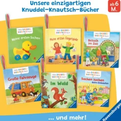 Kinder Ravensburger Verlag 0-3 Jahre-Mein Knuddel-Knautsch-Buch: flip&pop. Meine Welt (mit Pop-it Beißleiste); weiches Stoffbuch, waschbares Badebuch, Babyspielzug ab 0 Monate, Sensorik Spielzeug aus Silikon