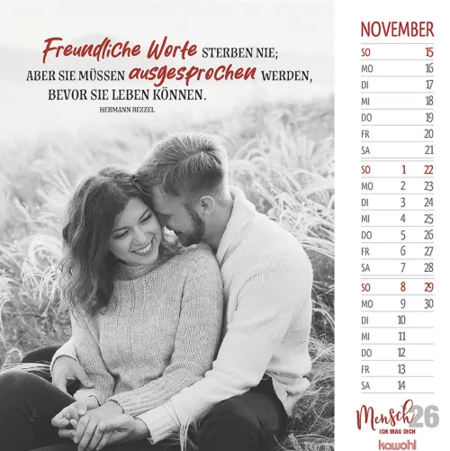 Kawohl Postkartenkalender-Mensch, ich mag dich 2026