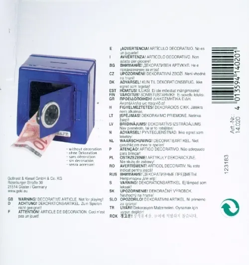 Gollnest & Kiesel GmbH & Hobby & Lifestyle-Metalltresor als Spardose mit Kombinationsschloss