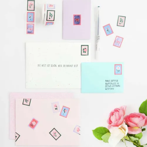 Rico Design GmbH & Co.KG Hobby & Lifestyle-Mini Sticker La vie en Rose, Briefmarken FSC MIX, 120 Stk