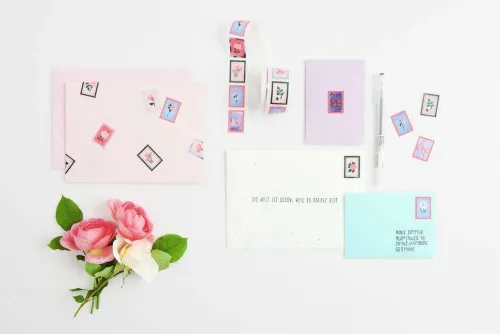 Rico Design GmbH & Co.KG Hobby & Lifestyle-Mini Sticker La vie en Rose, Briefmarken FSC MIX, 120 Stk