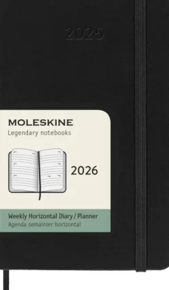 Moleskine Germany Wochenkalender-Moleskine 12 Monate Wochenkalender 2026, Pocket/A6, 1 Wo = 2 Seiten, horizontal, fester Einband, Schwarz