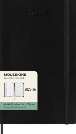 Moleskine Germany GmbH Wochenkalender-Moleskine 18 Monate Wochenkalender 2025/2026, L/A5, 1 Wo = 1 Seite, Rechts Linierte Seite, Weicher Einband, Schwarz