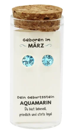 JOJO Schmuck & Accessoires-März Geburtsstein Ohrstecker im Gläschen