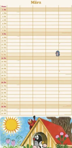 Neumann Verlage GmbH & Co Terminkalender-N NEUMANNVERLAGE - Der kleine Maulwurf 2026 Familienplaner, 22x45cm, Familienkalender mit 5 Spalten für Termine und Notizen, schöne Abbildungen, Stundenpläne, Schulferien und deutsches Kalendarium