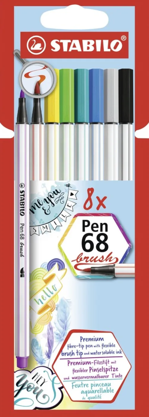 STABILO Nonbook Kalligraphie & Handlettering-Premium-Filzstift mit Pinselspitze für variable Strichstärken - STABILO Pen 68 brush - 8er Pack - mit 8 verschiedenen Farben