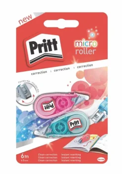 Henkel Klebstoff & Klebebänder-Pritt Kleben Pritt Korrektur Micro Roller, 2 × 5 mm, pink und blau
