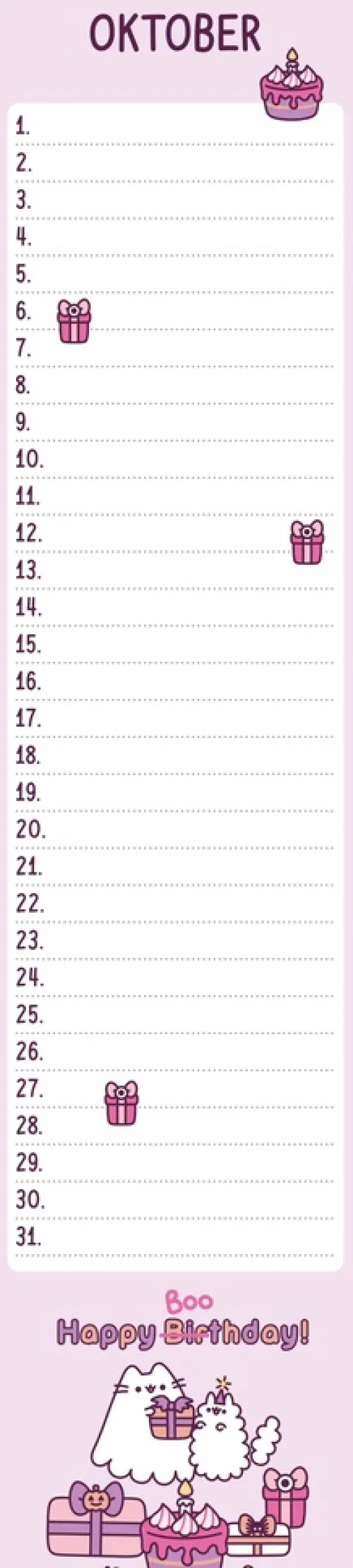 Pusheen Geburtstagskalender Langplaner*Heye Discount
