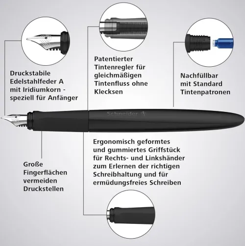 Schneider Füller Wavy A schwarz, Rechts- und Linkshänder*Schneider Schreibgeräte Sale
