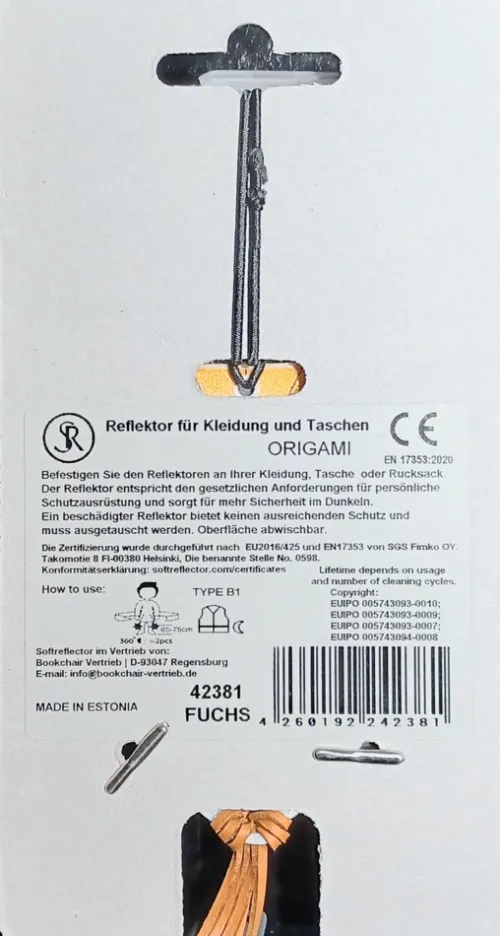 Softreflector ORIGAMI (Fuchs) Reflektor für Taschen und Kleidung*Bookchair Vertrieb Hot