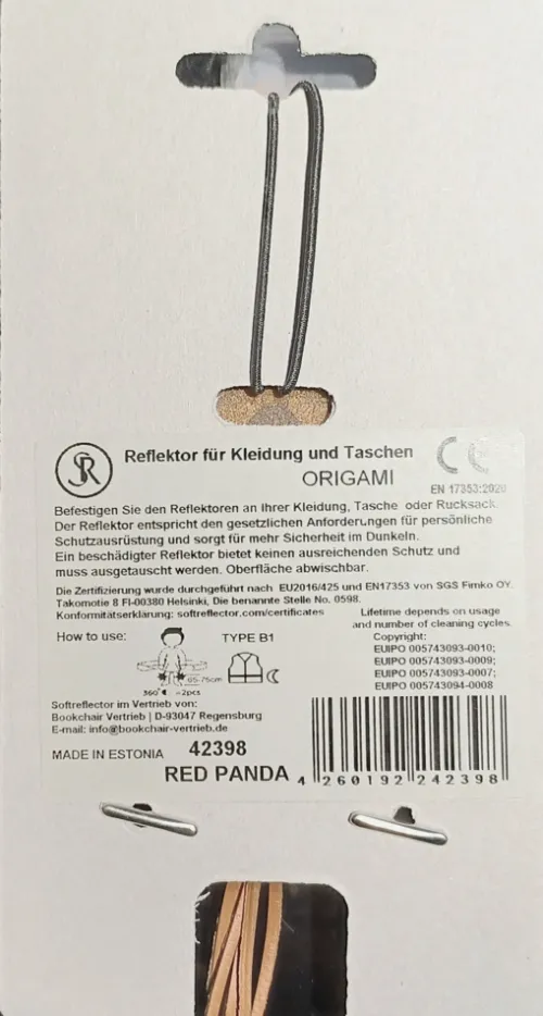 Softreflector ORIGAMI (Red Panda) Reflektor für Taschen und Kleidung*Bookchair Vertrieb Clearance