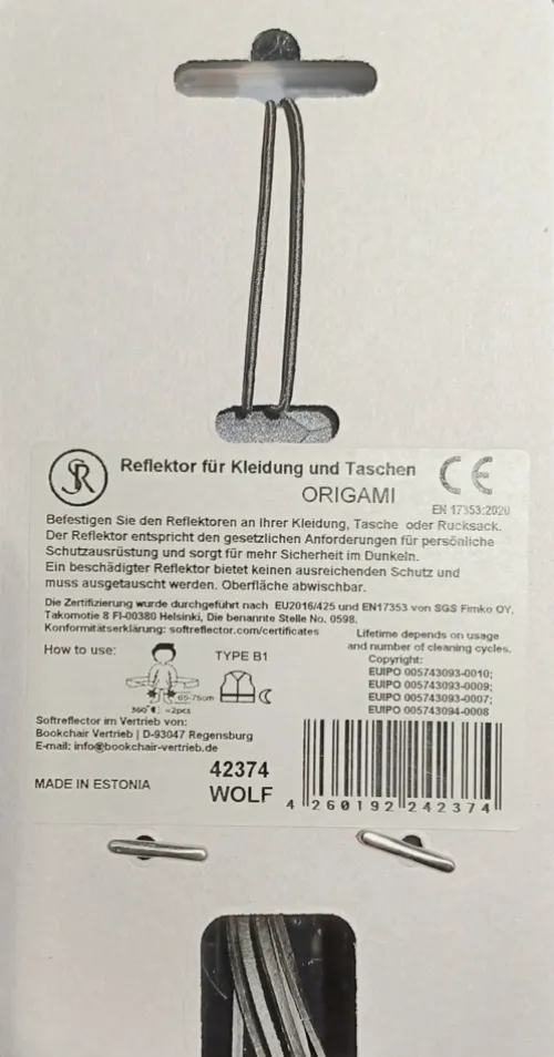 Bookchair Vertrieb Bastelpapier & Origami-Softreflector ORIGAMI (Wolf) Reflektor für Taschen und Kleidung