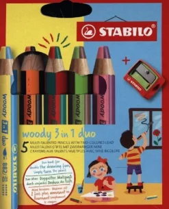 Stabilo Buntstifte-Buntstifte woody 3in1 duo 5er Set mit Spitzer