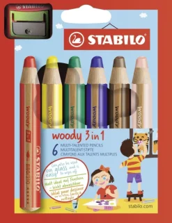 Stabilo Buntstifte-Buntstifte woody 3in1, 6er Set mit Spitzer