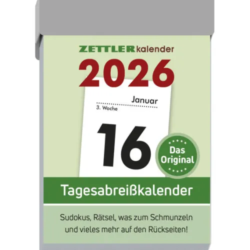 Neumann Verlage GmbH & Co Abreiß-Kalender*Tagesabreißkalender S 2026 - 4,1x5,9 cm - 1 Tag auf 1 Seite - mit Sudokus, Rezepten, Rätseln uvm. auf den Rückseiten - Bürokalender 301-0000