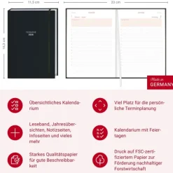 Heye Terminkalender*Tages-Kalenderbuch A6, schwarz 2026