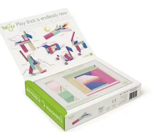 Tegu Modelle & Konstruktion-- 14 Magnetische Holzbausteine pink
