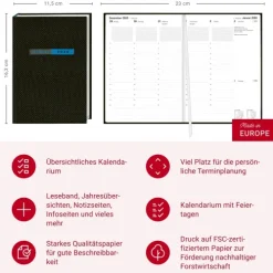 Heye Wochenkalender|Terminkalender-Terminer A6, Struktur schwarz 2026