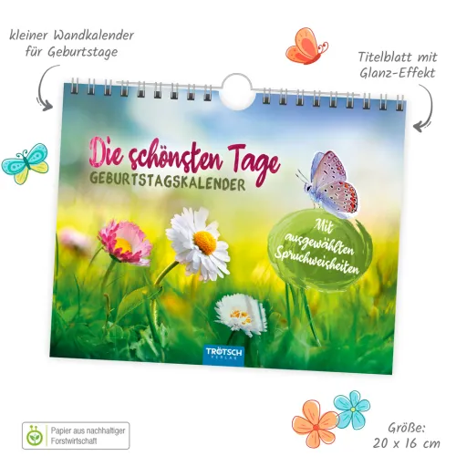 Trötsch Verlag GmbH Wandkalender|Geburtstagskalender-Trötsch Geburtstagskalender Die schönsten Tage Geburtstagskalender mit ausgewählten Sprüchen